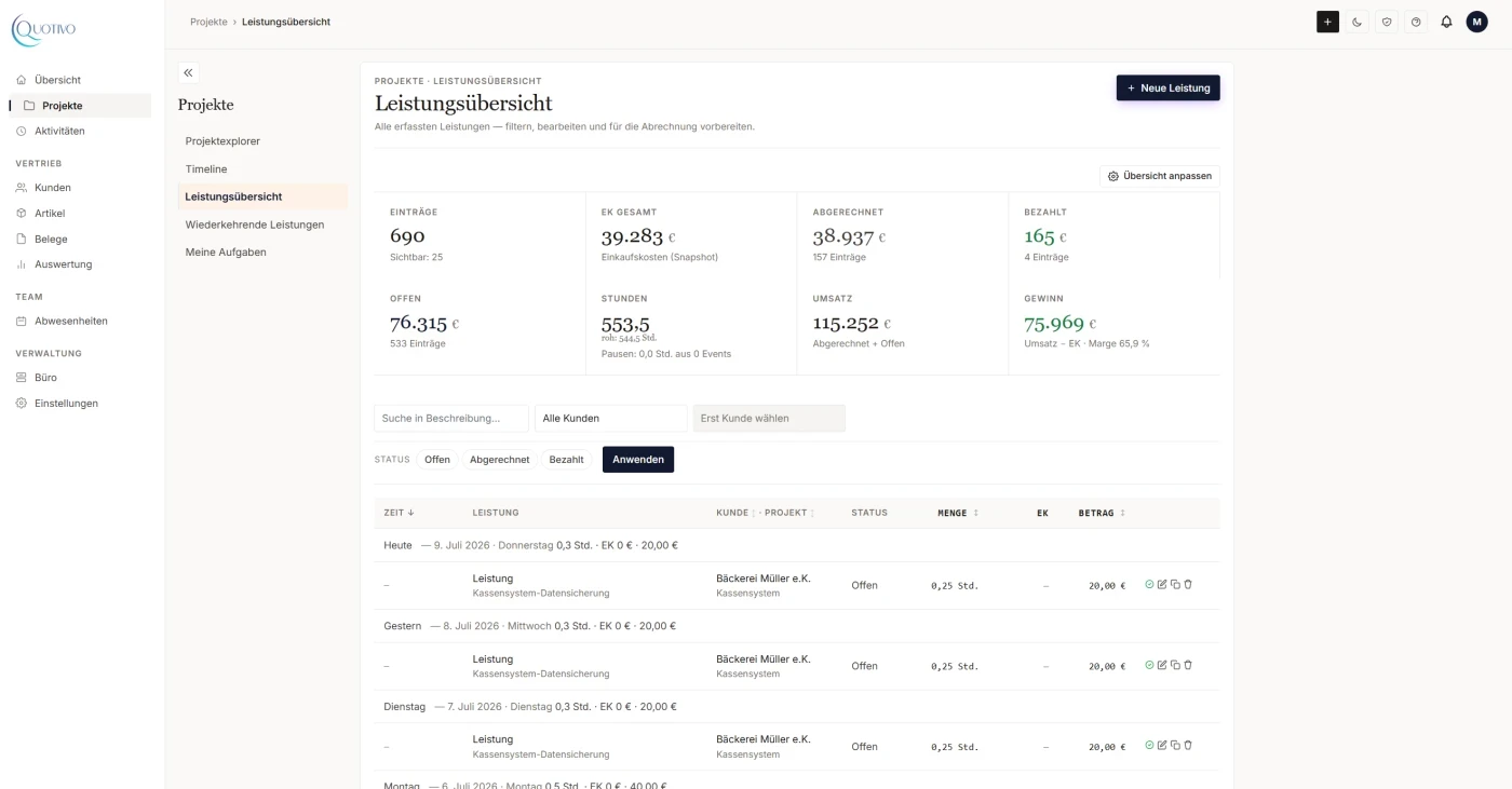 Modern: Quotivo Rechnungsübersicht mit Lexware Office Integration