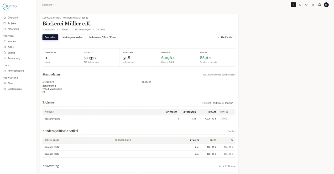Modern: Quotivo Kundenverwaltung mit Lexware Office Synchronisation