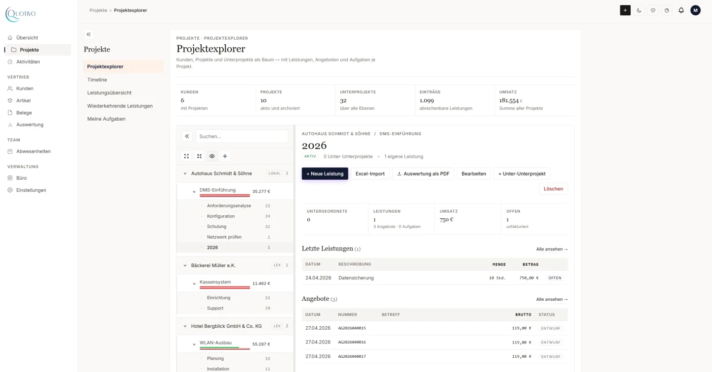 Modern: Quotivo Projekt-Explorer mit Baumstruktur und Drag & Drop